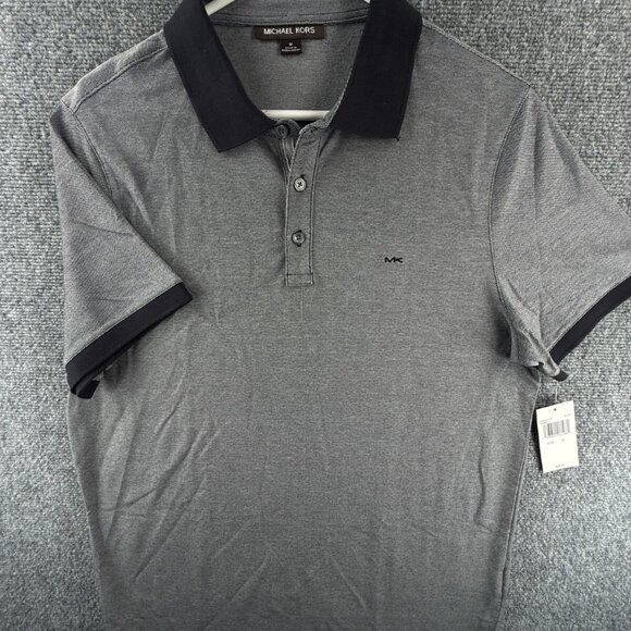 NWT Michael Kors Short Sleeve Blue Polo Shirt Size Medium Knit Cotton Blend Logo - Picture 1 of 11